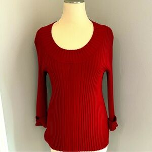Carolyn Taylor red 3/4 sleeve ribbed scoop sweater size large GUC